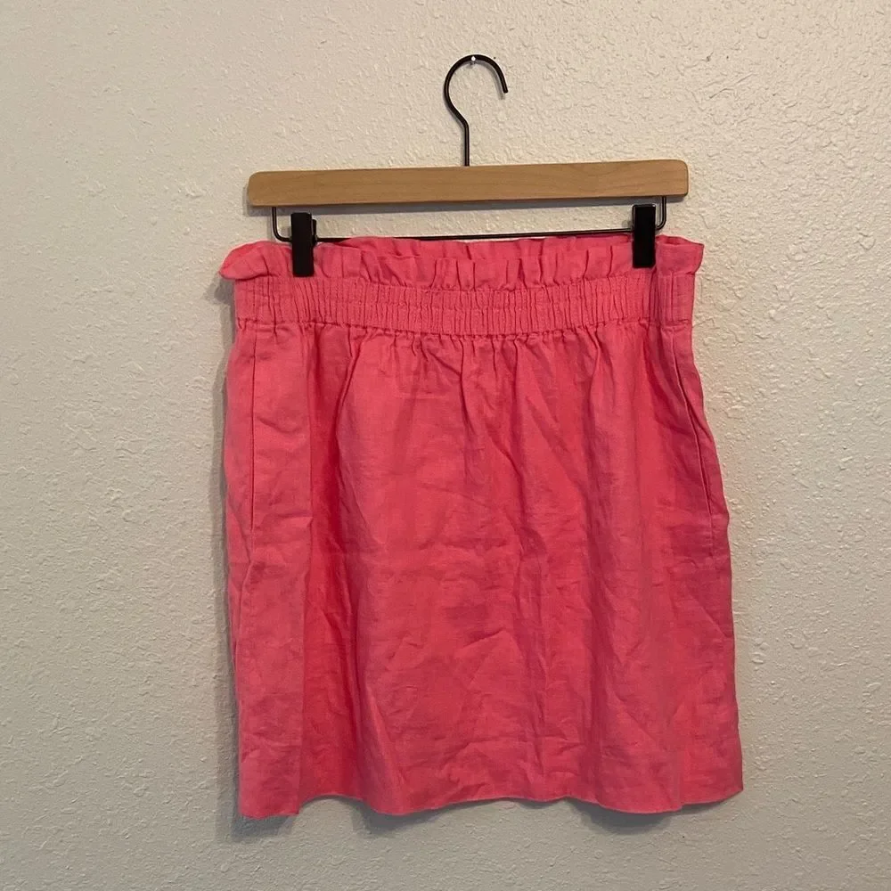 J. Crew Pink Paperbag Waist 100% Linen Chic Pocketed Skirt Size 8